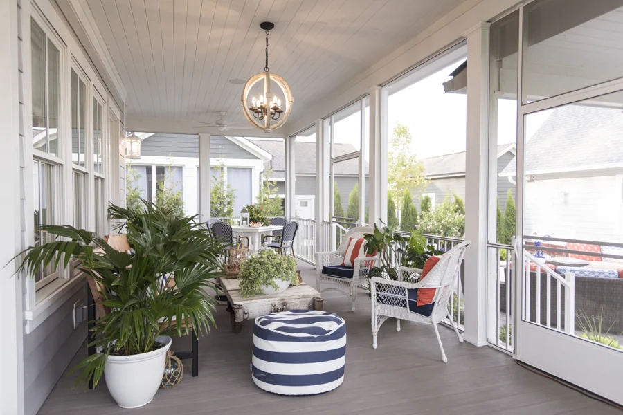 White Westbury ScreenRail enclosure around a porch